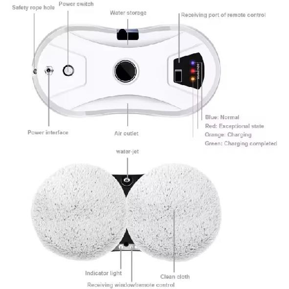 Rechargeable Cordless Wireless Window Vacuum Cleaner Wall Glass Windows Cleaning Robot with Auto Spray