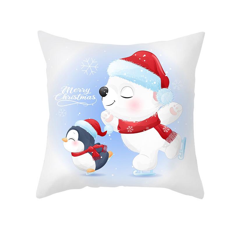 Cartoon Watercolor Christmas Pillow Cover Printed Cute Christmas Snowman Sofa Cushion Pillow Cover Home