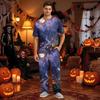 Men's Short Sleeve Pajama Set with Button Crotch and Elastic Drawstring Waist Sleepwear