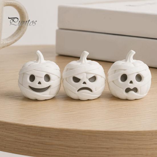 Festive Entrance Display Pieces 3D Printed Mummy Pumpkin Skull Figurine for Halloween Decorations, Versatile Showcase Statues with Funny Expressions