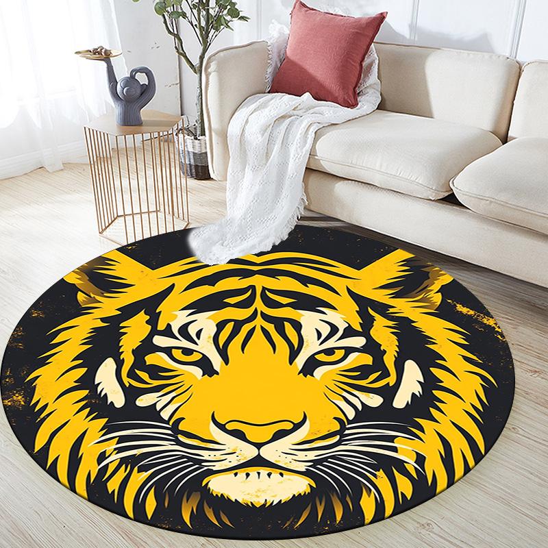 Golden Tiger Round Area Rug,Carpet Rug for Living Room Bedroom Sofa Playroom Decor,Non-slip Floor Mat