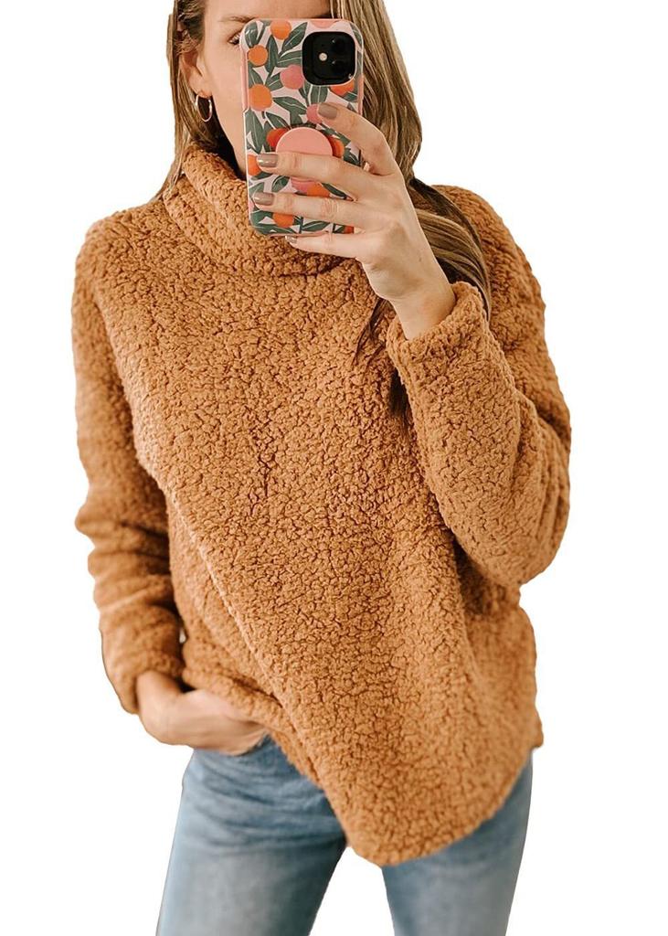 2025 autumn and winter European and American women's clothing cross-border new wool turtleneck solid color sweater plush top women