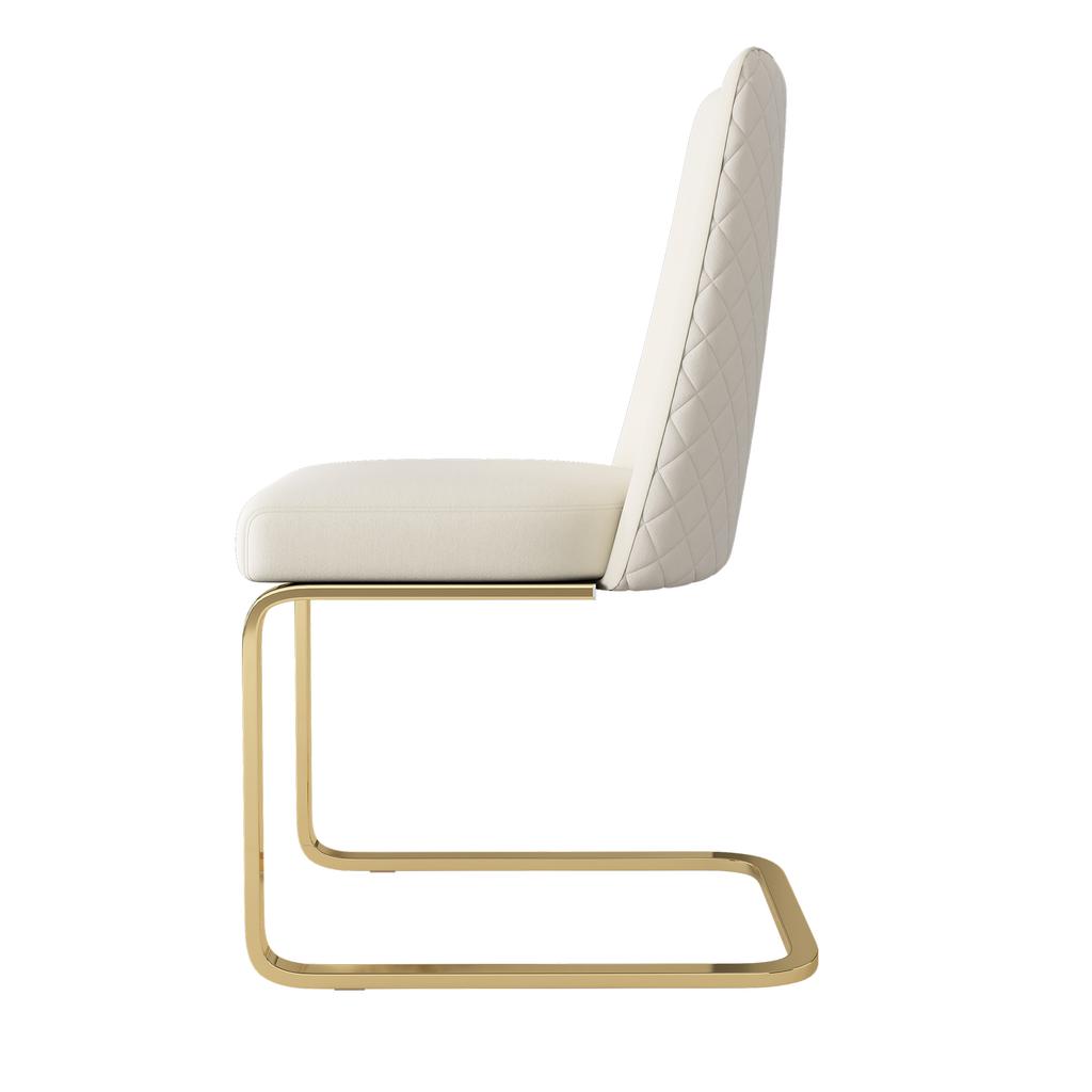 Velvet Dining Chair, Set of 2, Luxurious, Lounge Chair, Diamond Back Design, with Gold-Colored Metal Support Legs, Beige[OLD SKU:WF317940AAB]