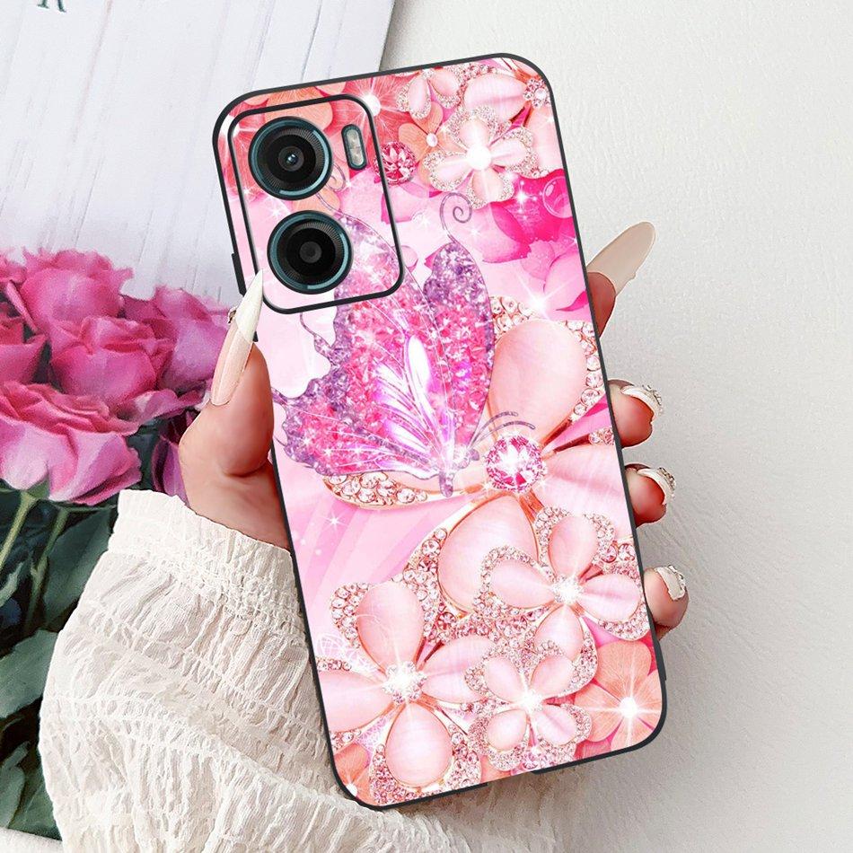 For Motorola Moto G05 G15 E15 2024 Floral Butterfly Phone Case For MOTO G05 G15 E15 4G Black Silicone Soft Lightweight Case