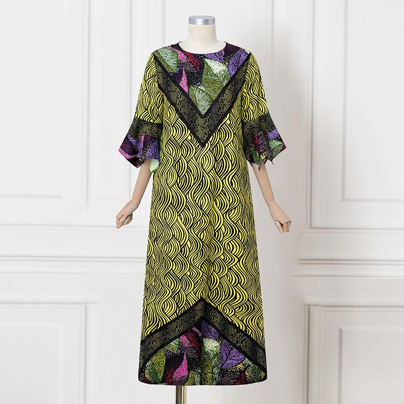 

Женское платье макси большого размера с круглым вырезом, рукавом до локтя, вставкой с цветочным принтом, повседневное L жёлтый