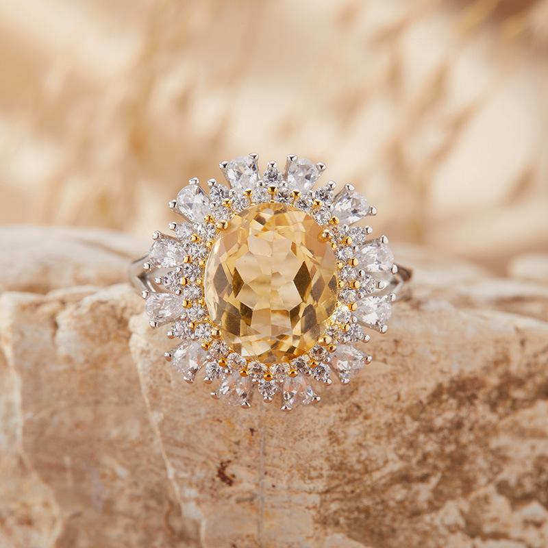 S925 Sterling Silver Colored Jewelry Natural Topaz Amethyst Citrine Ring Women