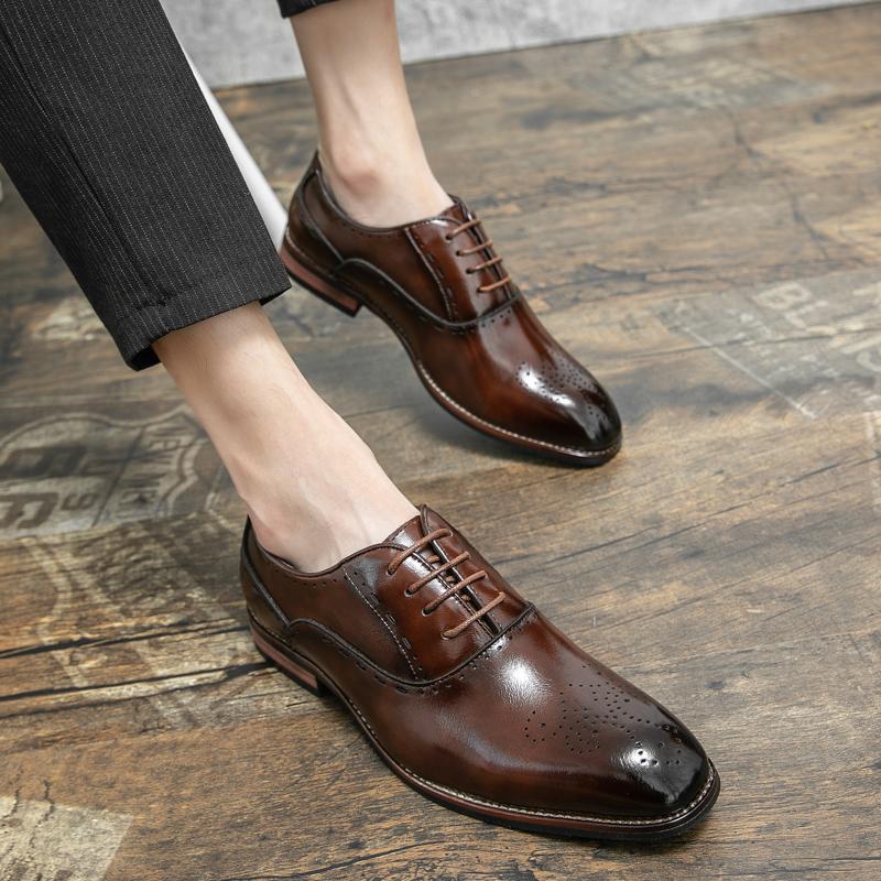 Men oxfords shoes Classic British Style Pointed Toe Leather Shoes Men Business Formal Men black Shoes Brogue Men Wedding Shoes