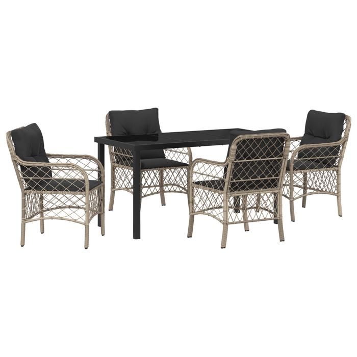 VidaXL Ensemble de repas de jardin 5 pièces avec coussins gris clair en poly rattan 3380241