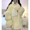 Fashionable Horn Button Winter Coat with Thickened Cotton for Women