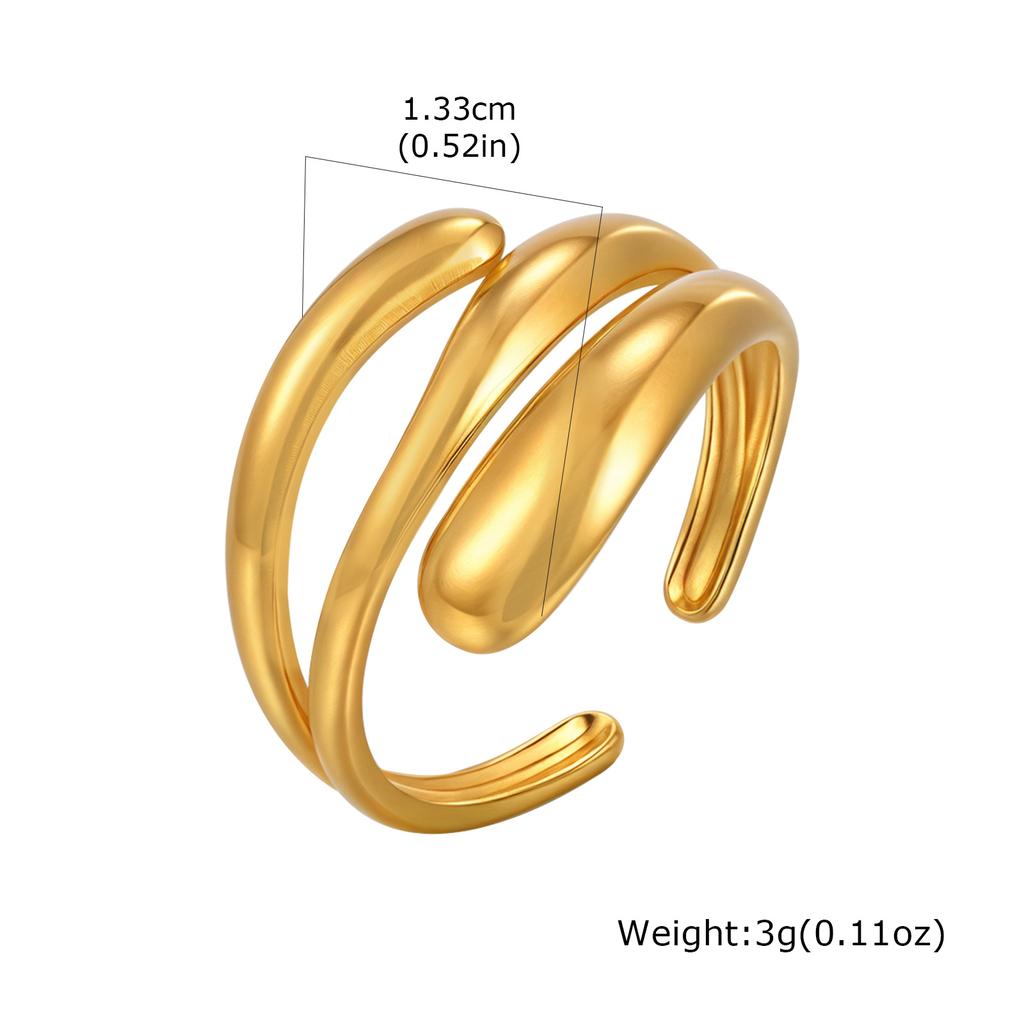 Stainless Steel Hollow Adjustable Open Ring Fine Three-layer Gold Plated Rings For Women Summer Finger Jewelry Accessories New