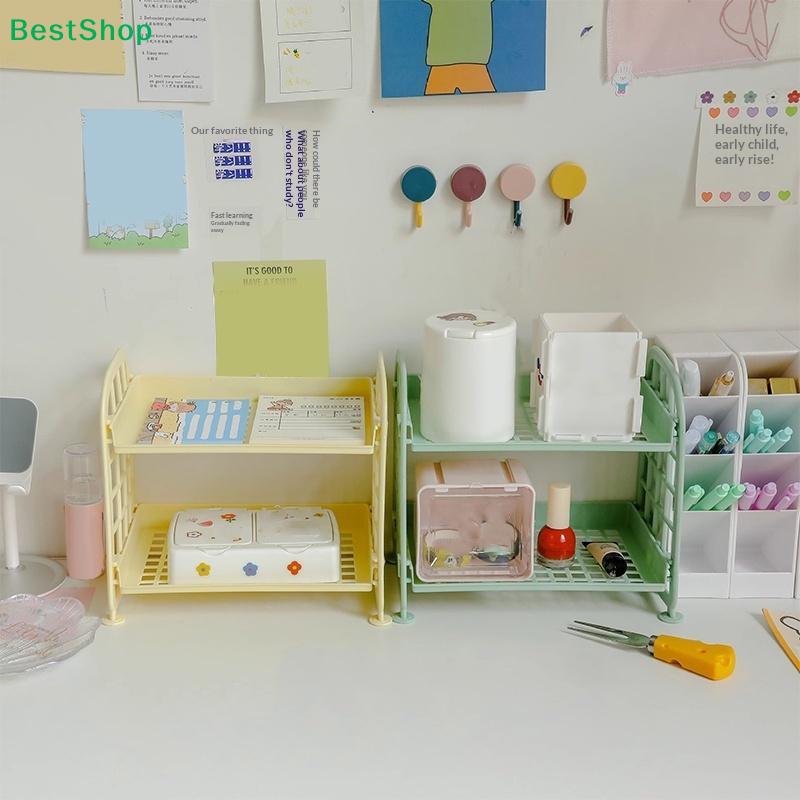 2-Tier Plastic Storage Rack,Multi-Purpose Desktop Organizer Shelf for Bathroom,Kitchen,Makeup & Stationery