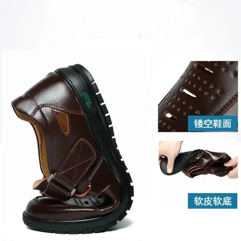 Men's Sandals Summer Hollow Out Breathable Casual Sandals Fashion Leather Sandals Outdoor Non Slip Beach Shoes Sandalias Hombre