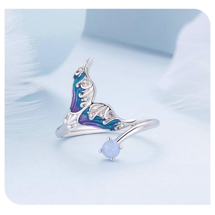 Avle Exquisite Fantasy Fishtail Ring: S925 Sterling Silver, Platinum-Plated, Adjustable Women's Jewelry