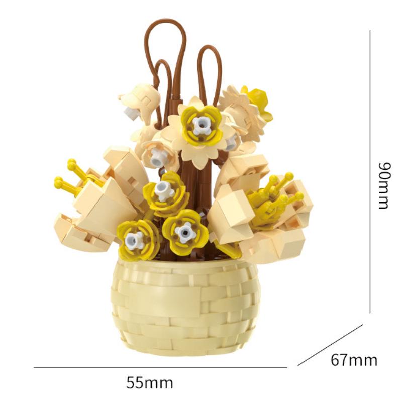 Blumenstrauß Bonsai Bausteine Künstliche Pflanze aus Kunststoff Staubschutz Mikromodell Dekoration Spielzeug für Kinder Geburtstagsgeschenk