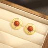 Court vintage style gold brushed craft geometric stud earrings red agate 925 silver needle diamond earrings earrings for women
