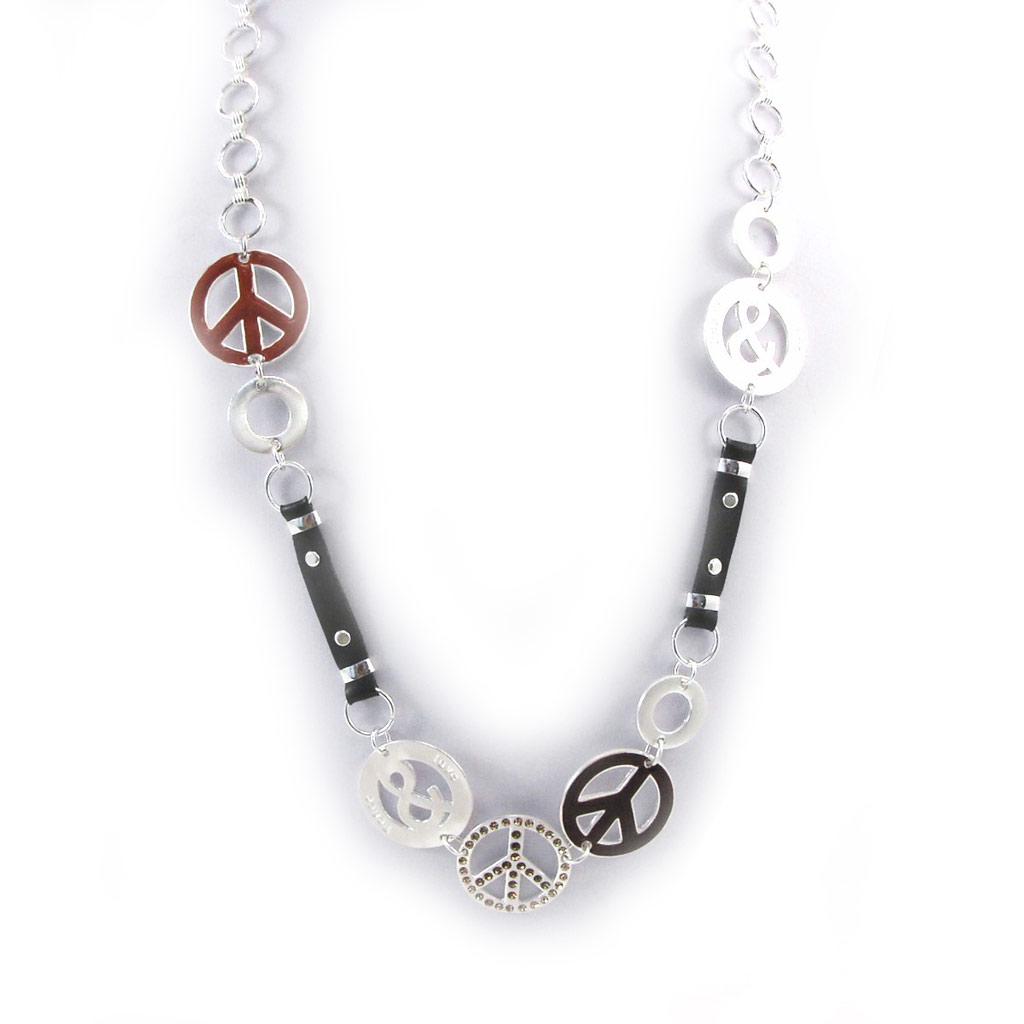 NOA [G5888] - Designer Long Necklace 'Peace' Brown White