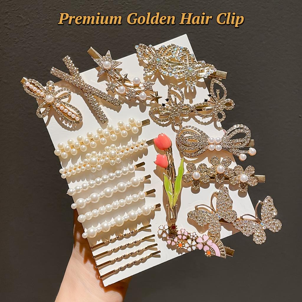 20pcs Women's Temperament Butterfly Rhinestone Bead Hair Clip Set Back of Head Side Broken Hair Clip