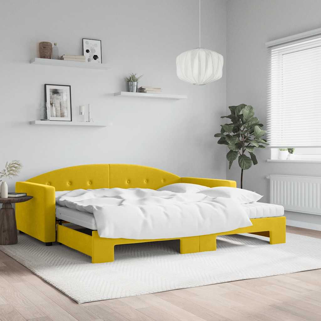 Extendable Daybed with Mattresses Yellow 100x200 Cm Velvet
