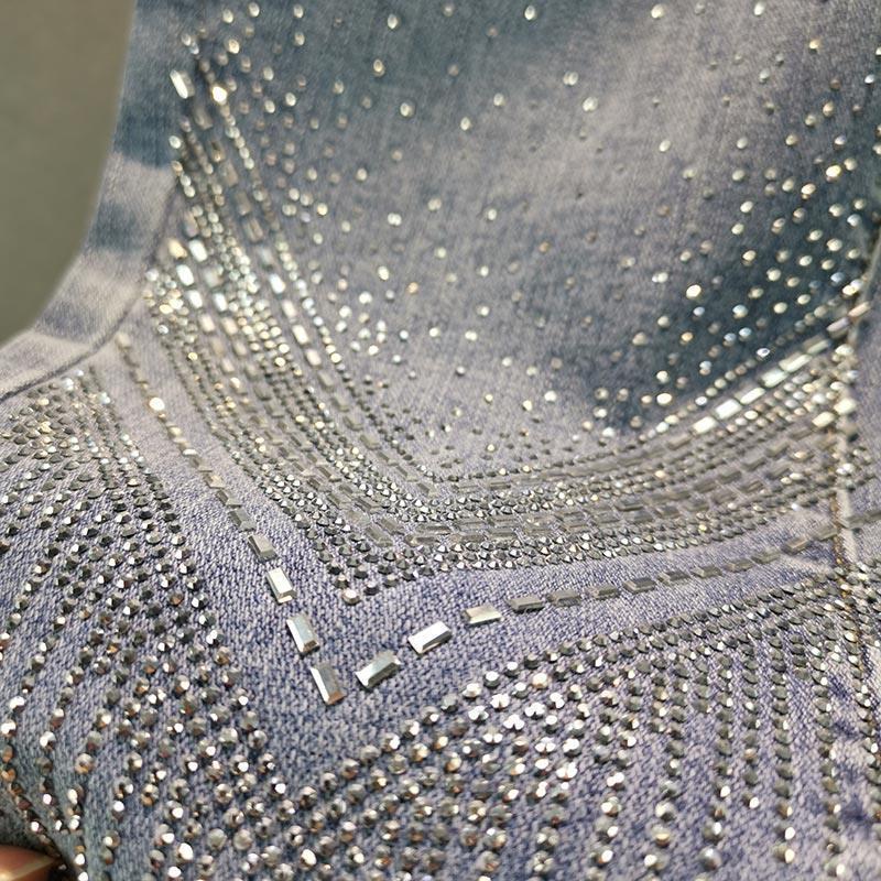 Europäische Skinny Jeans mit Strasssteinen und Hoher Taille für Damen - Sommerkollektion 2025, Slim Fit Cropped Gerade geschnitten