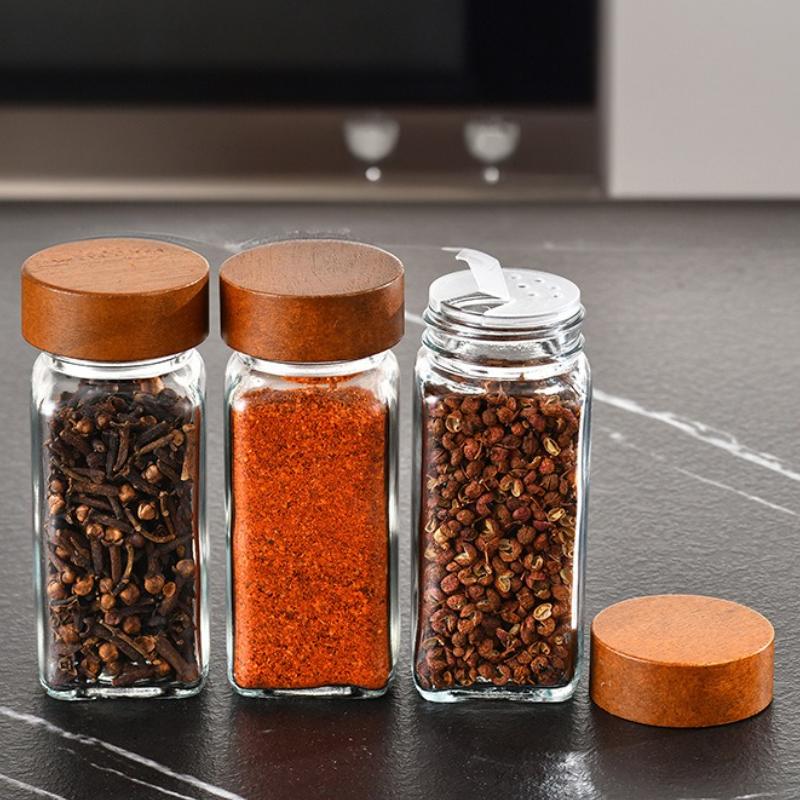 6/12 st Set 120ml Glas Kryddburkar med Trälock Pepparströare Kryddbehållare med Etiketter Köksförvaringsorganisatör