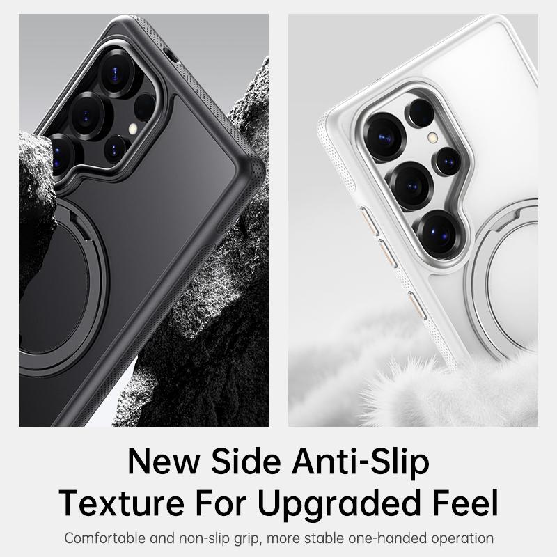 KEYSION N52 Magnetic 360° Ring Stand Case for MagSafe for Samsung Galaxy S25 Ultra 5G S25+ Matte Transparent Shockproof Phone Cover