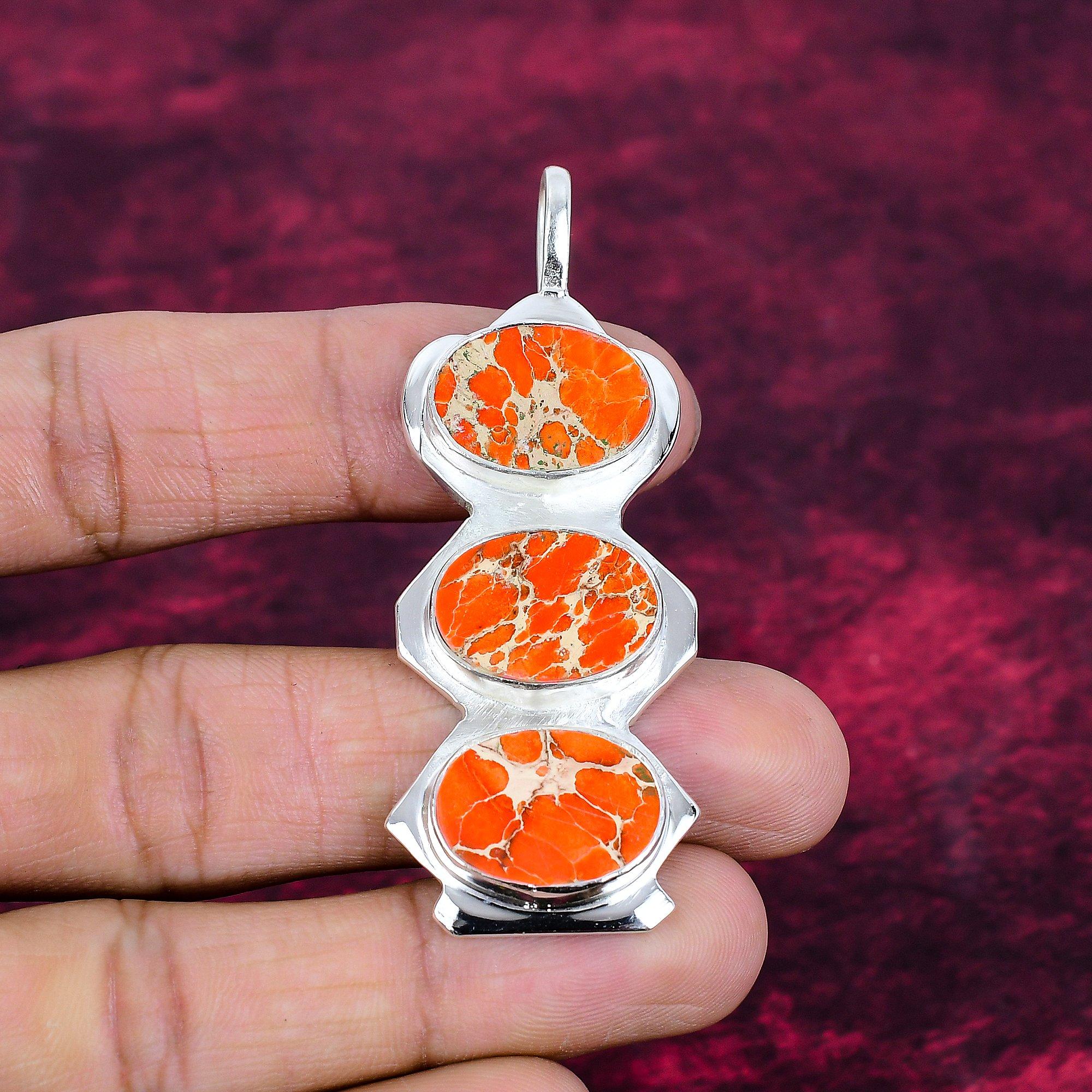 

Orange Sea Sediment Jasper 925 Solid Sterling Silver Pendant, Handmade Gemstone Pendant Jewelry, Gifts For Wife Brand New Pendant 2.17 Inches