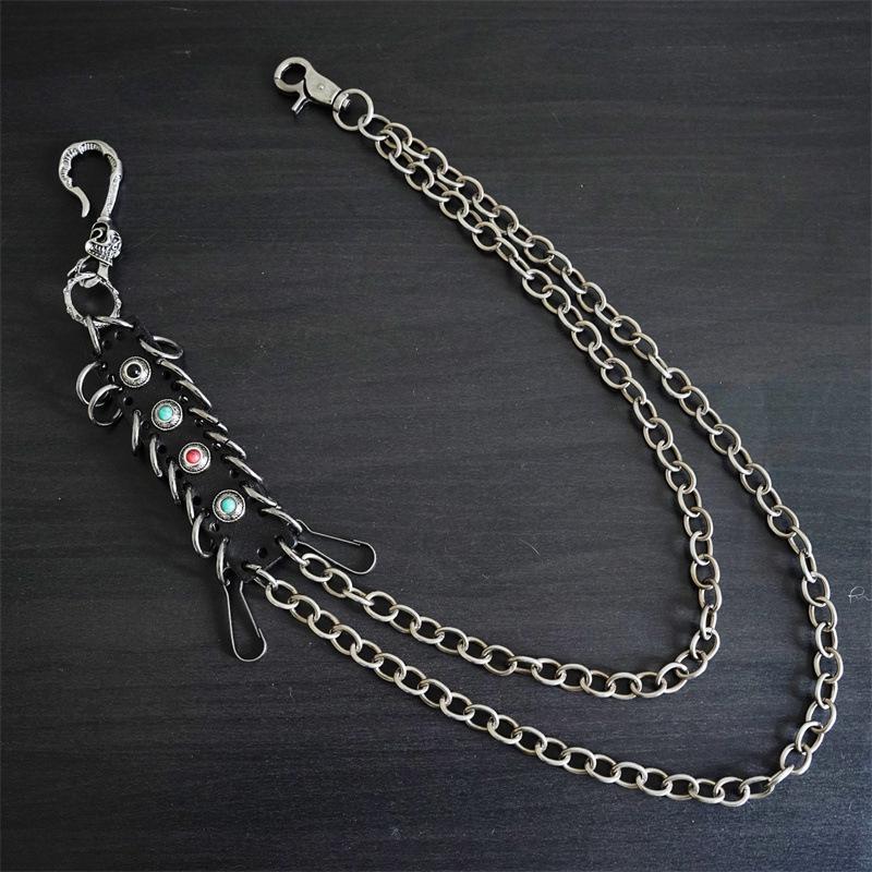Men's Hip Hop Skull Metal Turquoise Wallet Chain with Decorative Cowhide Accent
