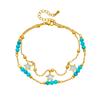 Gold Tone Double Layer Turquoise Beaded Star Charm Anklet