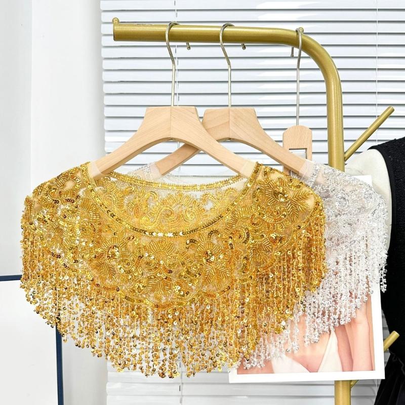 Glitter Fringe Detachable Collar Shawl Scarf For Women Elegant Party Accessory