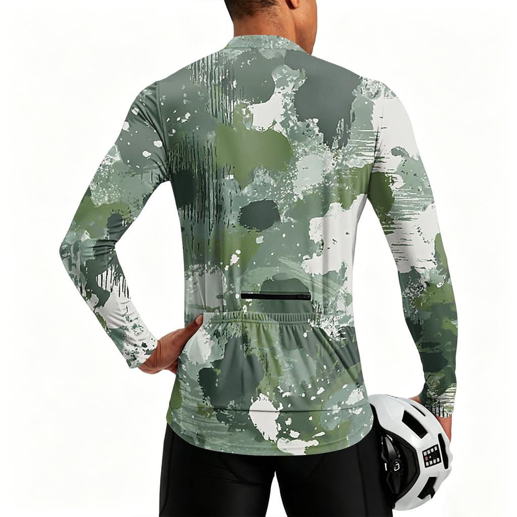 Herren Langarm Fahrradtrikot Atmungsaktiv Schnelltrocknend Mit Reißverschluss Pullover Leichtes Outdoor-Sportoberteil für Rennrad und Mountainbike
