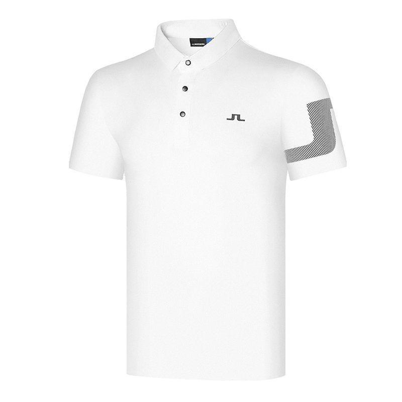 Mens Golf Polo Shirt Short Sleeve Quick Dry Breathable Sport T-Shirt White Blue Stripe
