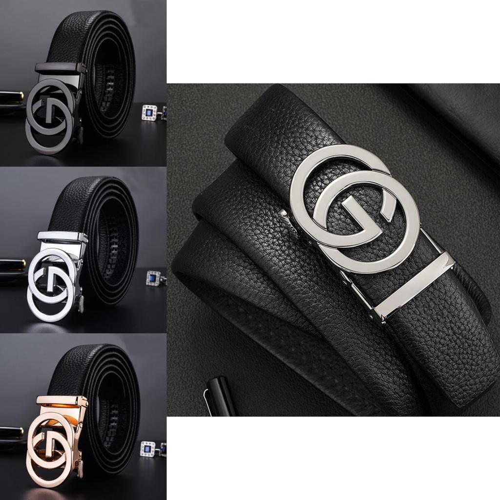 Lychee Grain Leather Smart Casual Belt With Automatic Buckle And Letter Design For Men