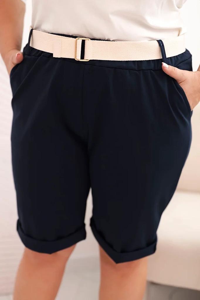 Spodenki Damskie Bawełniane Plus Size Z Paskiem Granatowe Xxxxl
