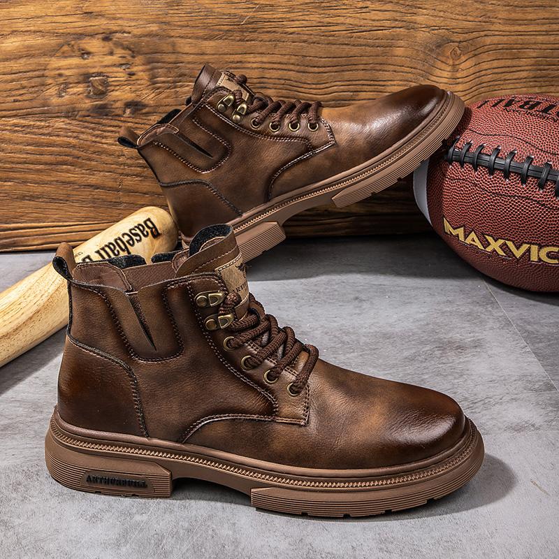 Модные мужские туфли с круглым носком, высокие, брендовые, высокого качества, в минималистском стиле, для повседневного использования, для офиса, отдыха, для бизнеса, мотоцикла, мужские ботинки 39 коричневый