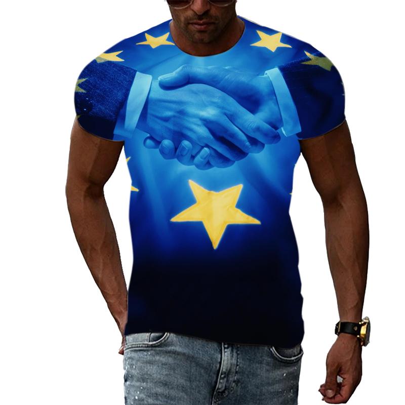 

Летняя футболка с круглым вырезом, 3D-принтом карты флага Европы, модная, повседневная, с коротким рукавом, мужская XS