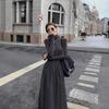 New French Style Temperament Women's High-Grade Black Dress Hepburn Style Gray Turtleneck Dress for Women