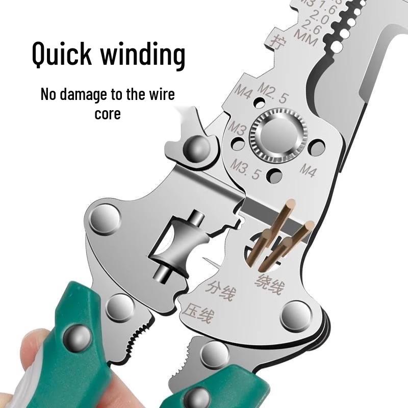 Enhanced 28-in-1 Multifunctional Wire Stripper: Foldable Electrician Tool for Crimping, Splitting, and Winding.