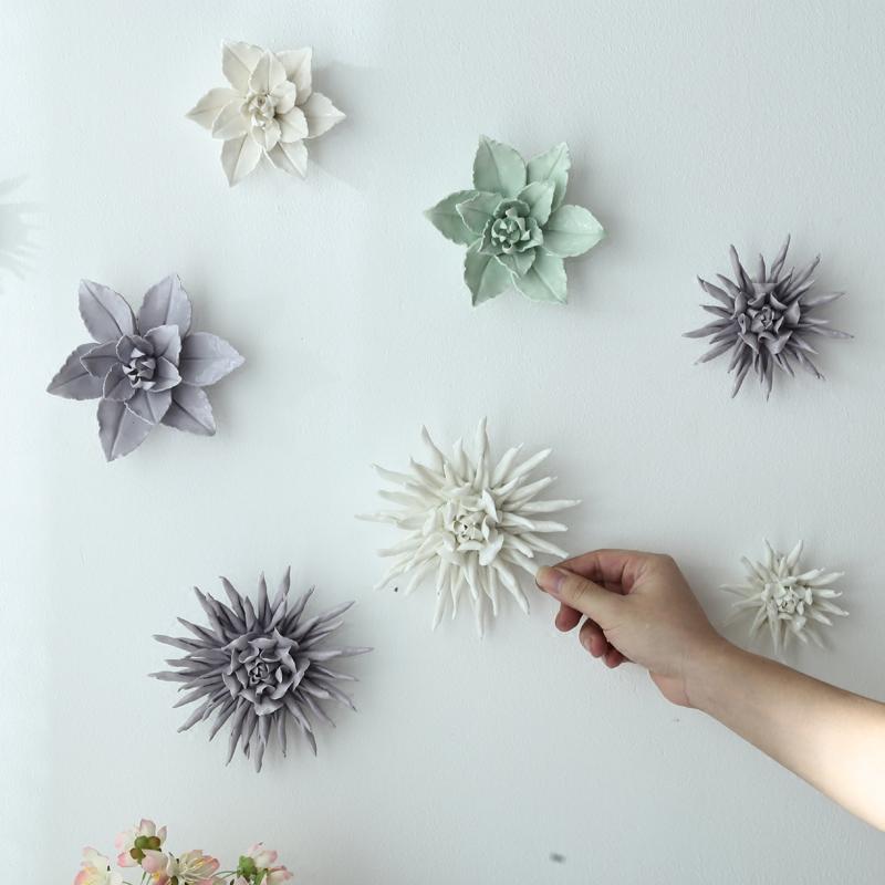 Creative Ceramic Flower Wall Decoration Ceramic Lily Flower Wall Hanging Crafts Home Livingroom TV Background Decor Ornaments