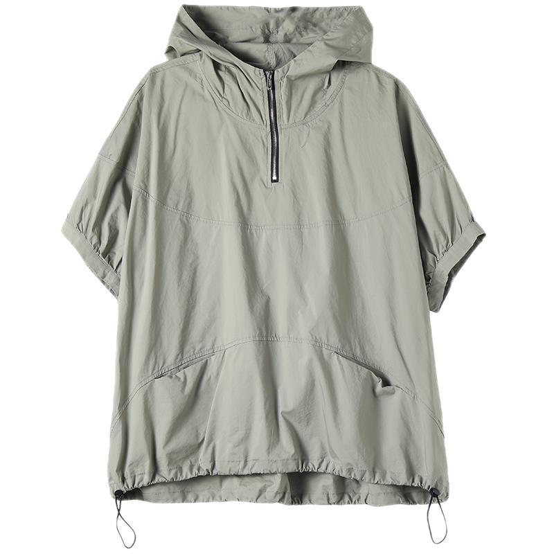 Hooded Women Summer  Loose Casual Zipper Short Sleeved T Shirt Fashion Sunscreen