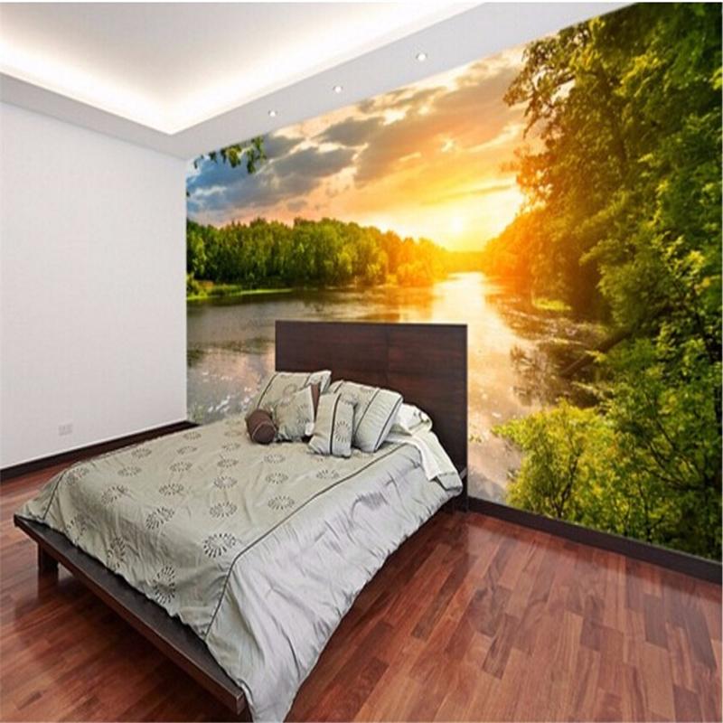 Tapete für Wände Flussblick Sonnenuntergang 3D Wandbild Wohnzimmer TV Wandbild Tapete