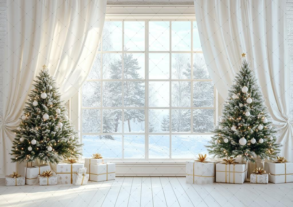 Christmas Home Decoration Background Xmas Tree Toy Gift Winter Window Family Kids Party Christmas Photography Backdrop