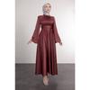 Spanish Satin Hijab Evening Dress With Wrapped Sleeve Waist