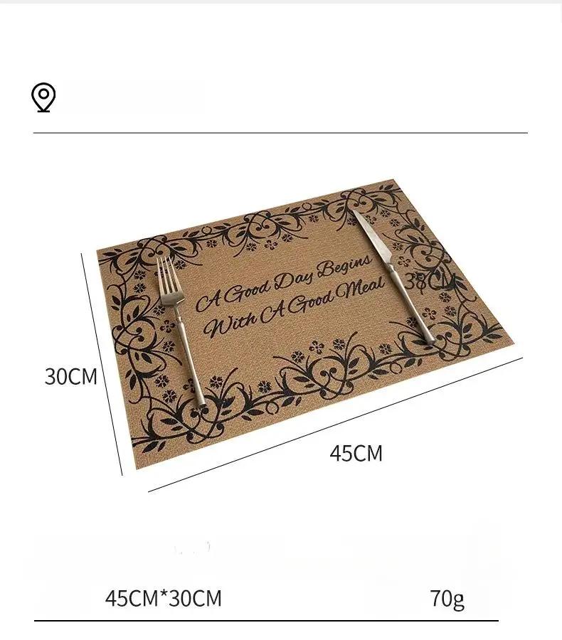 Jute PVC Placemat Square Imitation Hemp Retro Insulation Pad Nordic Washable Woven Meal Mat Placemat for Dining Table Decor Pad