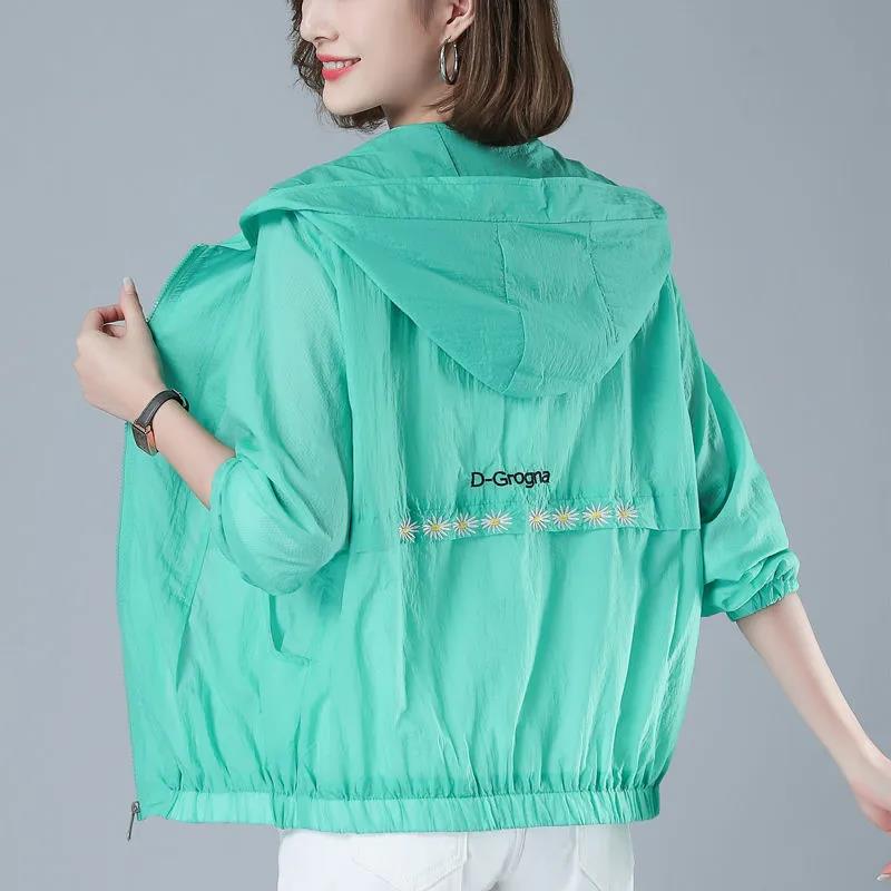 Hooded Thin Jacket Women's Sunscreen Clothing Long Sleeved Breathable Short Coat Daily Simple Casual Summer