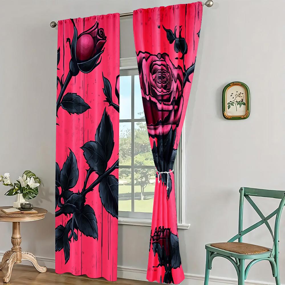 2pc, Window Drapes Pink Rose Versatile Durable Polyester,Without Electricity summer party decorations Applies to Holiday