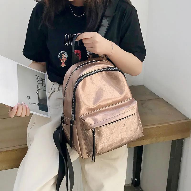 Damski Wielofunkcyjny Miękki Plecak PU Wszechstronna Uliczna Torba z Jasną Powierzchnią Jednokolorowa Casualowa Torba na Jedno Ramię