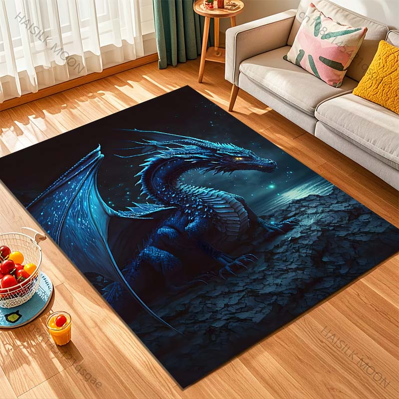 1PC Blue Dragon At Night Pattern Rug Carpets for Bedroom Living Room Sofa Mat Creative Door Mat Cloakroom Home Decor