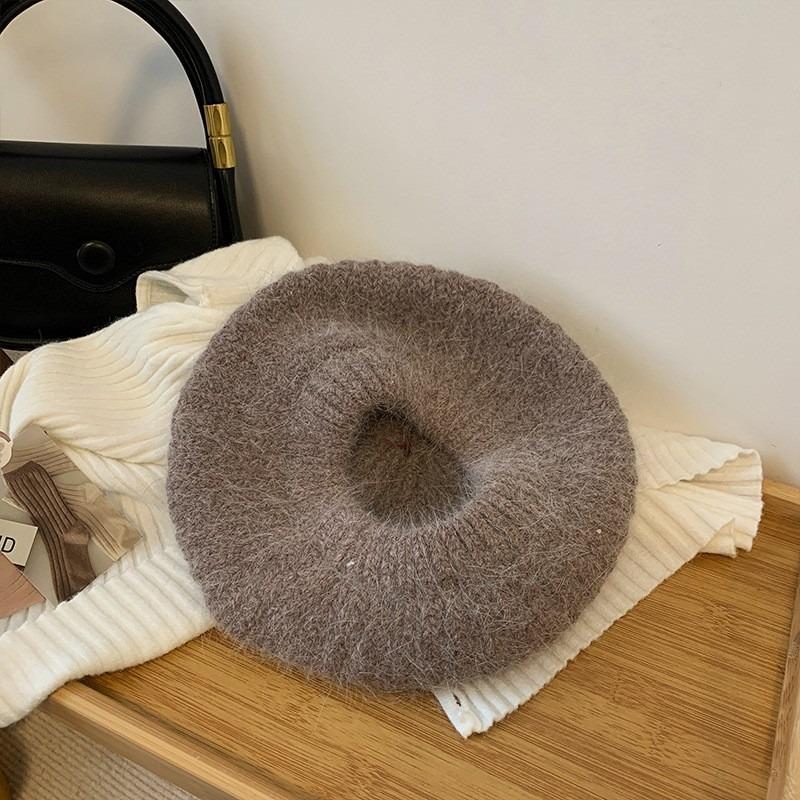 

Мохетовый вязаный берет женская осенне-зимняя шапка теплая универсальная для лица маленькая шапка художника зимняя average size [generally can be worn]