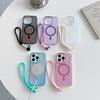 Fashion Laser Gradient Magnetic Lanyard Shockproof Case for iPhone 16 Pro Max 15 14 13 11 12 Pro Max 16Plus 16E Magsafe Cover