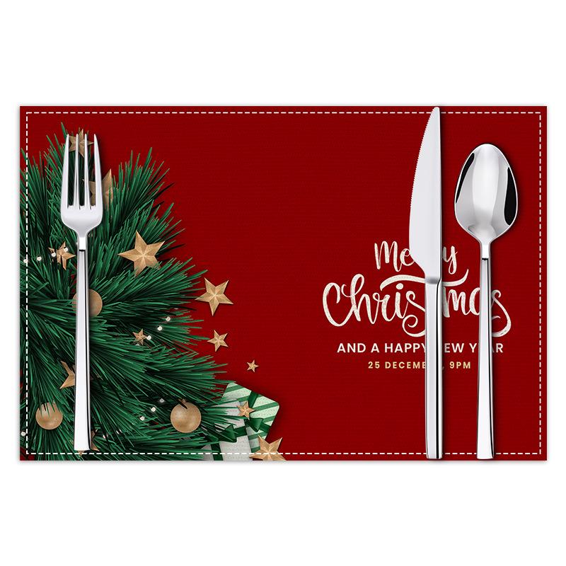 Festive Christmas Letter Print Linen Placemat and Coaster Set - Heat Resistant Table Decoration 30*45cm (Linen)